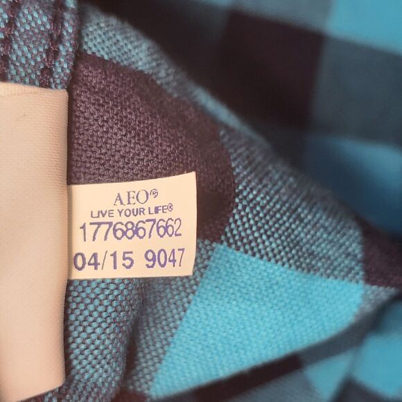 American Eagle Men’s Plaid Button Up Shirt Teal Black Long Sleeve Size XLT Tall - Picture 8 of 8